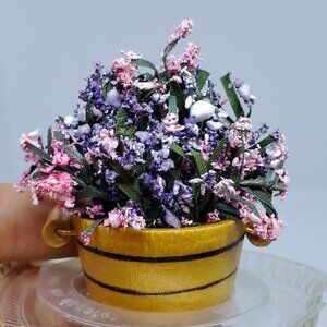 Vtg Artisan Dollhouse Miniature Floral Arrangement Pink Purple NOS! Beautiful